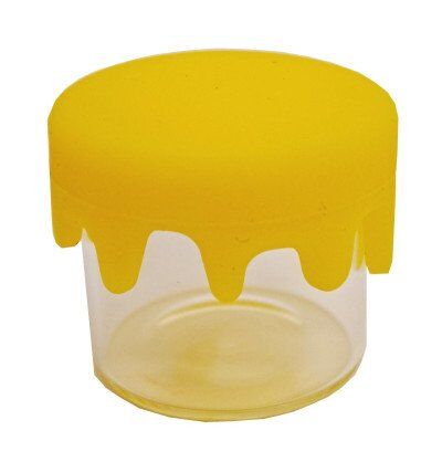 small glass jar with silicone gold lid